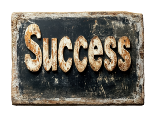 Inspiring success message rustic blackboard motivational content educational environment close-up view personal growth concept isolated on transparent background png