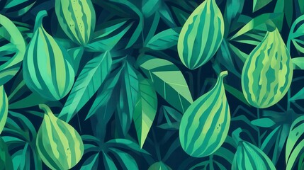 Tropical Fruits and Lush Leaves Pattern