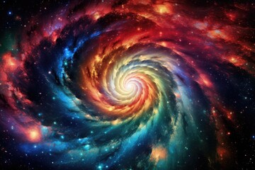 A mesmerizing galaxy spiral with vibrant multicolored stars spiraling through the vastness of space, showcasing the beauty and complexity of cosmic phenomena in a breathtaking display