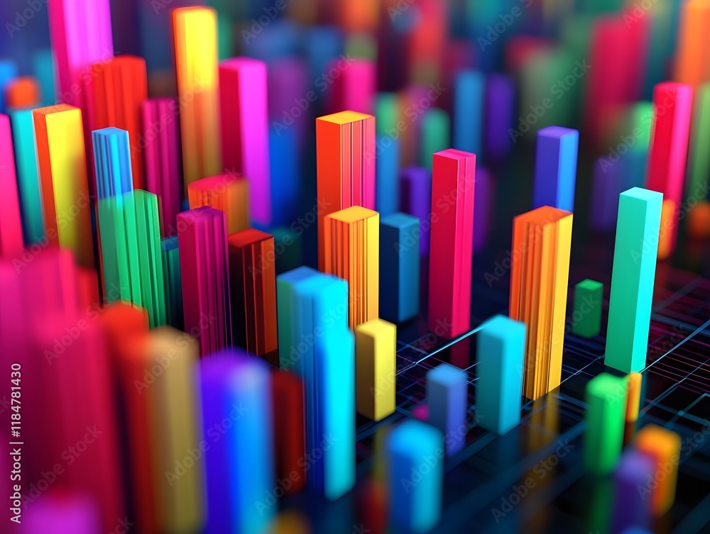 Poster colorful 3d bar chart representing data visualization and analytics.