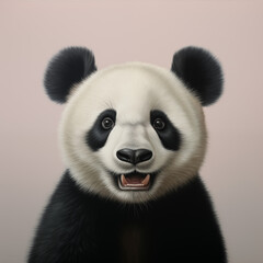 Naklejka premium Smiling Panda Oil Painting, White Background