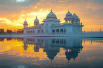 Obraz premium Artistic Indian visuals capturing regal architecture at sunset. 