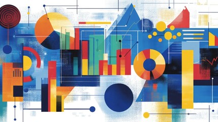 Abstract Geometric Art: Modern Data Visualization with Colorful Shapes and Graphs