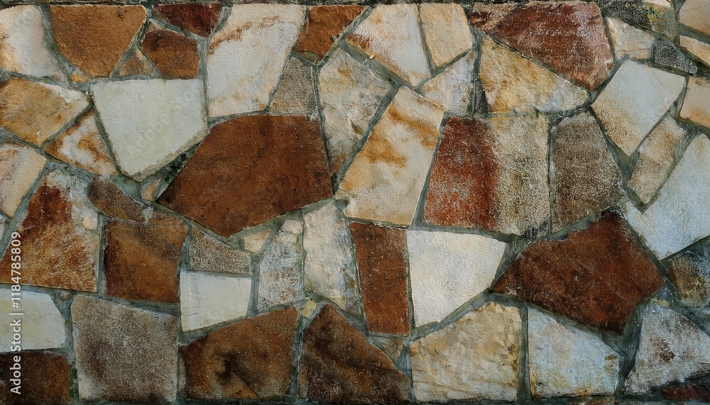 Poster weathered stone wall texture with irregular tan, orange, and gray patterns, ideal for background des