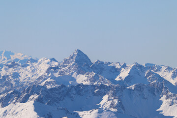 Amazing landscape with alps range in winter season