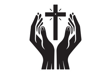 Hands with shining holy cross Design 5.eps