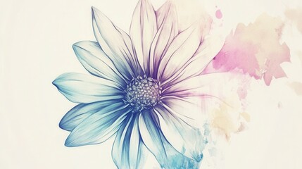 Obraz premium Stunning Floral Artwork: A Detailed Illustration of a Delicate Flower with Watercolor Effects. A Perfect Piece for Home Decor or Gifts. An Exquisite Floral Design for the Art Lover.