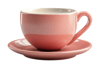 Elegant pink coffee cup icon on minimalist design high fidelity contemporary style isolated on transparent background png