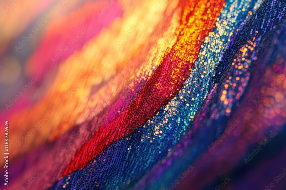 Poster macro shot of glittering sequin fabric in multicolor capturing light reflections with detail and gen