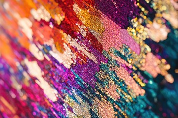 Obraz premium macro shot of glittering sequin fabric in multicolor capturing light reflections with detail and generous copy space