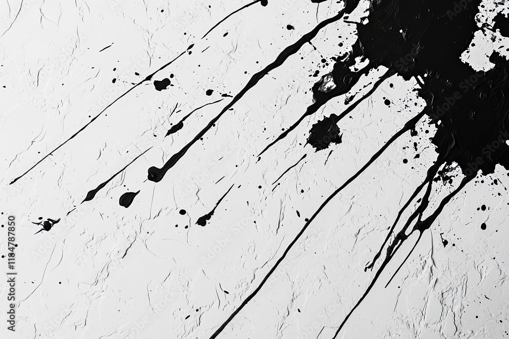 Poster minimalist flat lay of monochrome ink spills on textured background with clean lines and abstract sh