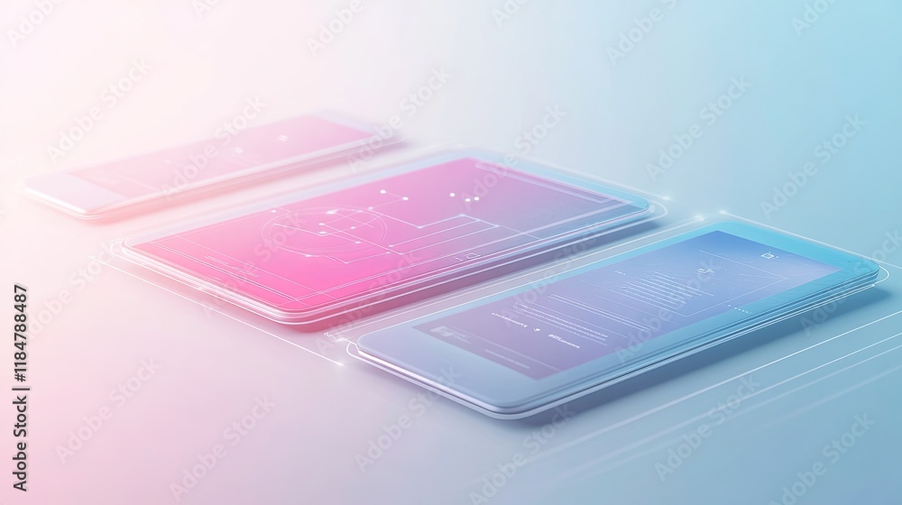 Poster professional wireframe with clean edges and soft shadows on light gradient background leaving plenty