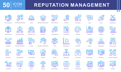 Reputation Management icon collection set. Containing reputation, brand, trust, perception, online presence, public image, credibility icon. Simple vectors illustration.
