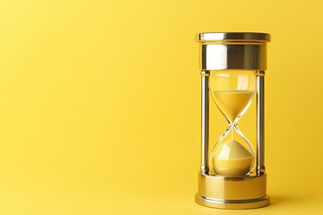 symbolic hourglass with golden sand resting on solid pastel yellow background