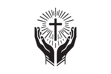 Hands with shining holy cross Design