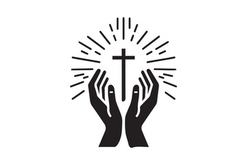 Hands with shining holy cross Design 