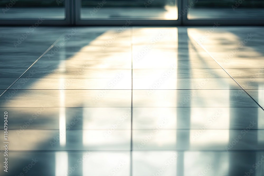 Poster artistic minimalistic photo of light reflecting on clean tiled floor with subtle patterns providing 