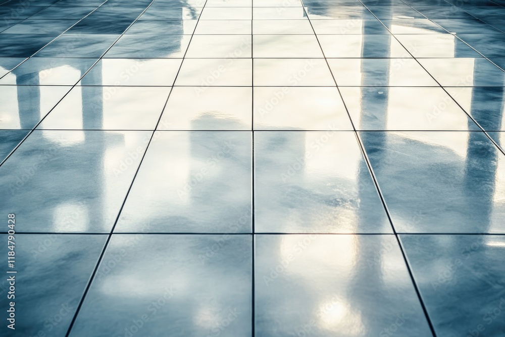 Poster artistic minimalistic photo of light reflecting on clean tiled floor with subtle patterns providing 
