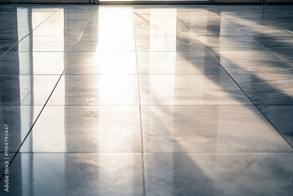 Poster artistic minimalistic photo of light reflecting on clean tiled floor with subtle patterns providing 