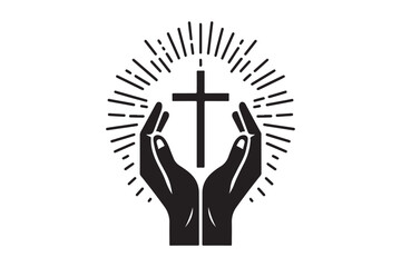 Hands with shining holy cross Design 