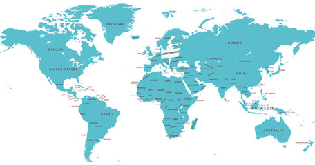 World Map Highlighting Country of Montenegro With Geographic Details