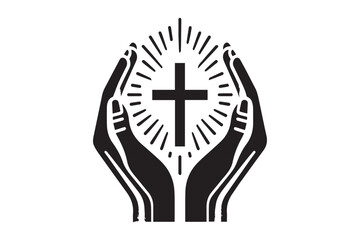Hands with shining holy cross Design 