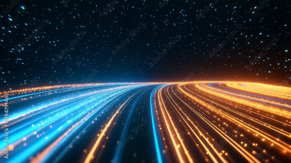 Aufkleber glowing streaks of orange and blue light swirl along an abstract highway at night, creating a surrea