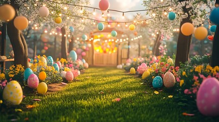 Fantasy Easter festival with magical vibes and bright festive surroundings