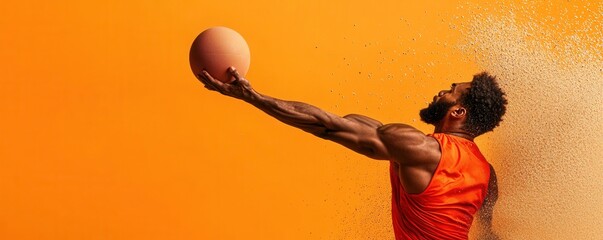 Dynamic sports action of shot put athlete indoor arena high-resolution image vibrant environment powerful viewpoint