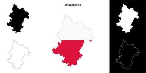 Wloszczowa county outline map set
