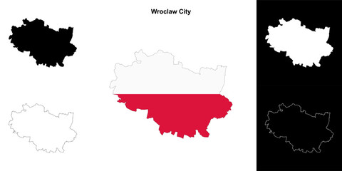Fototapeta premium Wroclaw City county outline map set