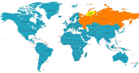 Fototapeta premium World Map Highlighting Country of Russia With Geographic Details