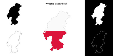 Fototapeta premium Wysokie Mazowieckie county outline map set