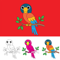 vector illustration a parrot for coloring book. Coloring book for children.
