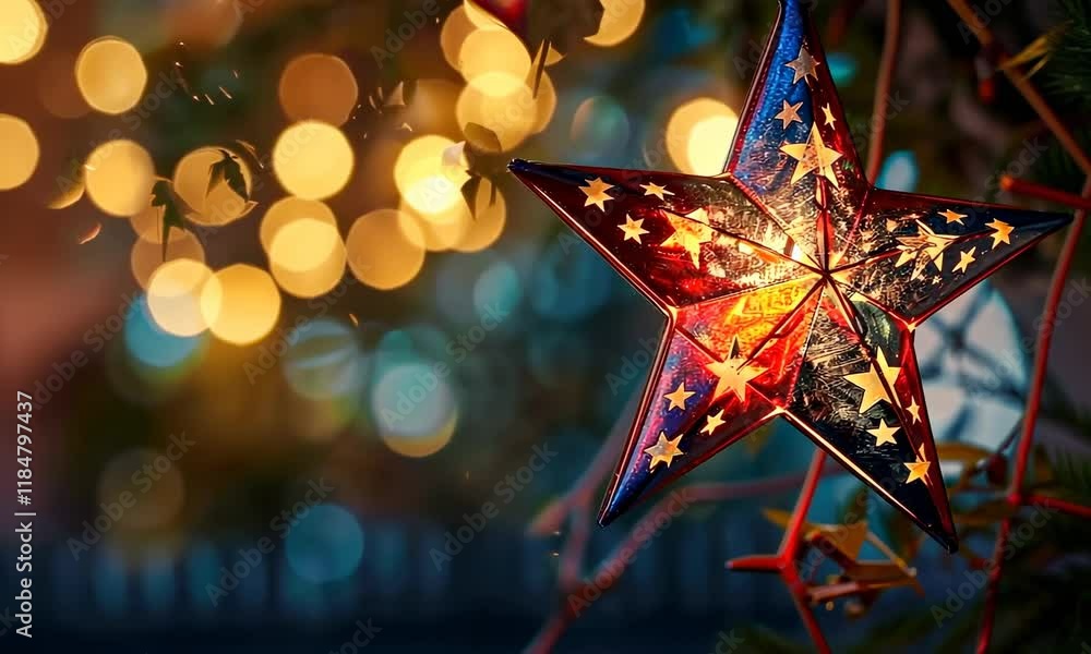 Poster star-shaped lantern with lights in background creating festive atmosphere