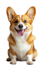 Joyful corgi with tongue out high fidelity portrait indoor environment close-up view pet isolated on transparent background png