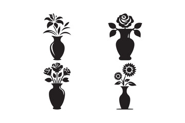 Floral Vase Clipart Set with Rose, Lily, and Sunflower for T-Shirt and Decor Designs