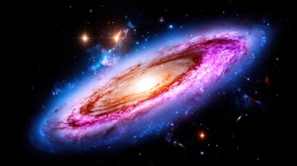 Bright colors swirl around a spiral galaxy set against the backdrop of deep space, revealing cosmic dust, stars, and intricate formations in this breathtaking celestial display