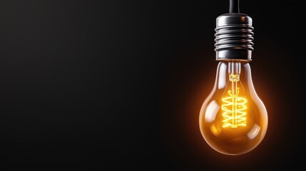 amber light bulb shines brightly in a dim setting, revealing its intricate filament design. This warm glowing light creates an inviting atmosphere perfect for cozy spaces