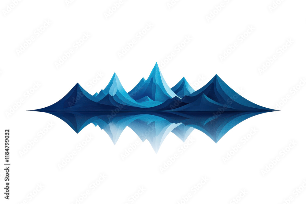 Poster an abstract blue mountain landscape with reflection, featuring sharp peaks and smooth gradients, cre