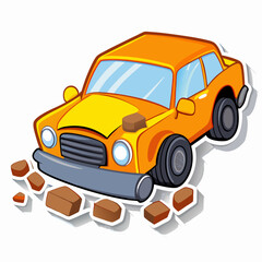 Naklejka premium Sticker design with wrecked car isolated vector illustration (1)