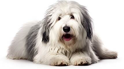 Adorable Old English Sheepdog. Cute Breed of Canine with Copy Space Cut-Out on Animal Theme Background