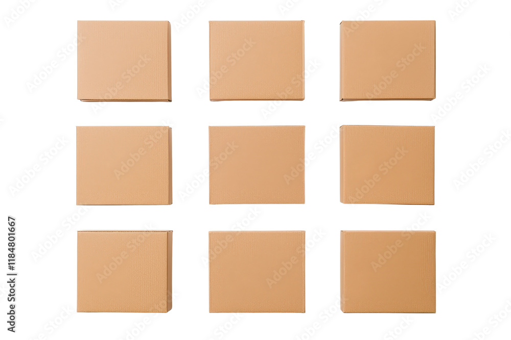 Poster a nine beige square tiles arranged in grid pattern on transparency background, showcasing minimalist