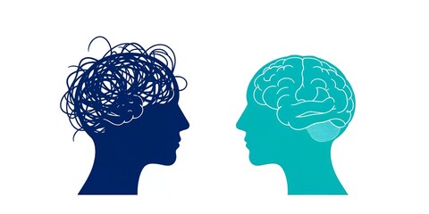 Mental Health Comparing Organized vs Chaotic Minds Brain Illustration