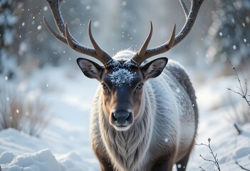 Deer with imposing antlers in a misty forest