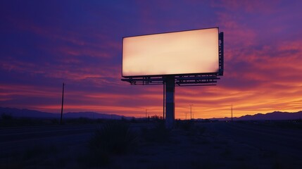 An Empty Billboard Sits on the Side of a Road at Sunset - Generative AI