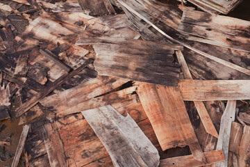 Broken pieces of plywood, close-up.