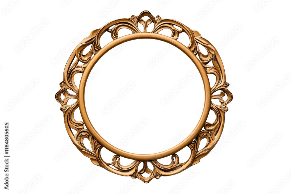 Poster an ornate round golden frame with intricate floral patterns, perfect for classic decor or art displa