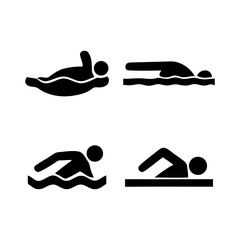 Set of Four Icons Depicting Various Swimming Styles in Minimalist Silhouette Design