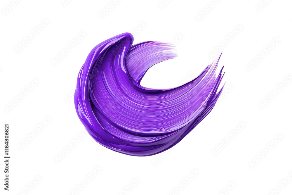 Poster a vibrant purple paint stroke with dynamic curves and smooth texture on transparent background, show